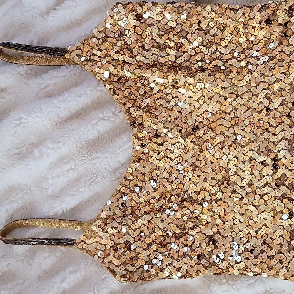 Vintage 80s / 90s Gold Sequin Slip Dress - Picture 3 of 10